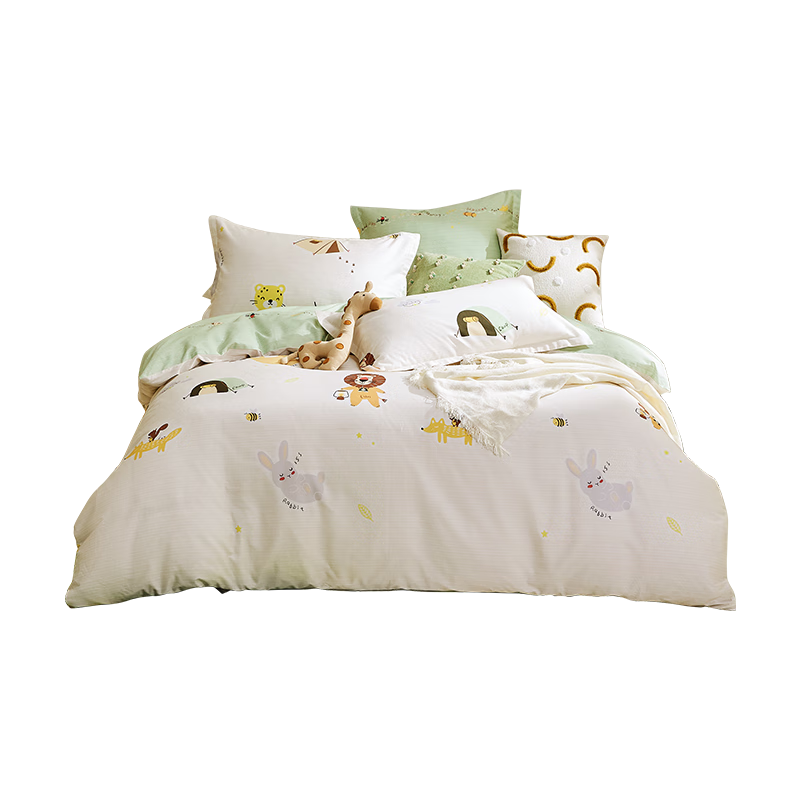 Luolaikids Three-Piece Set, Maternity A-Class Pure Cotton Dormitory Single Bed Fitted Sheet, Pure Cotton Duvet Cover And Pillowcase, Suitable for 1.2-Meter Bed