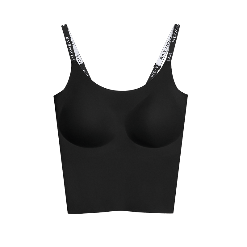 Hodo Women's Summer Camisole with Built-In Bra Pads, Seamless Ice Silk Short Strap Tank Top, One-Piece Undershirt, Elegant Black, Size 175