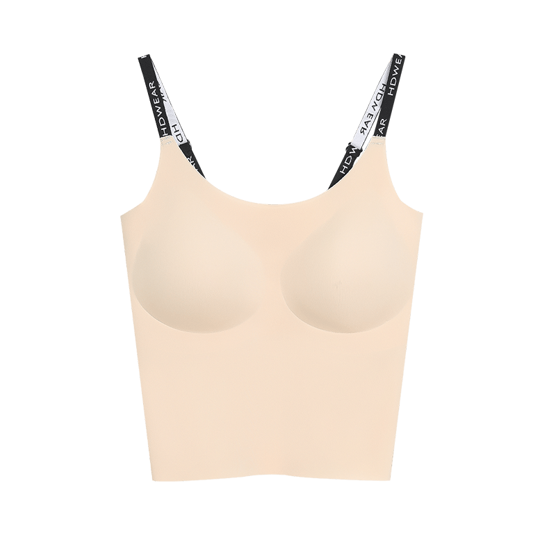 Hodo Women's Summer Camisole with Built-In Bra Pads, Seamless Ice Silk Short Strap Tank Top, One-Piece Undershirt, Nude Skin Color, Size 165