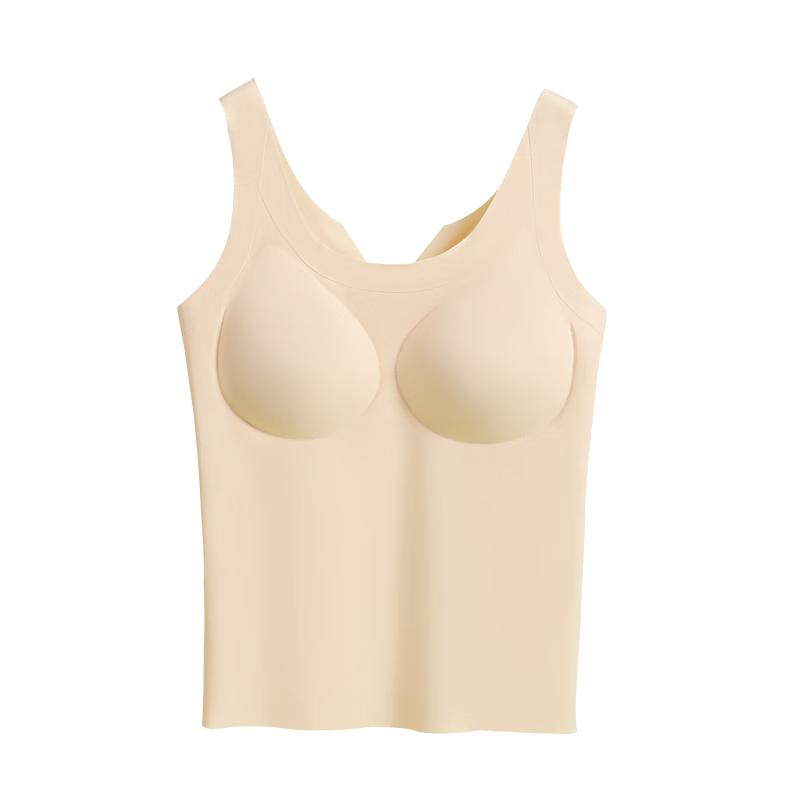 Hongdou Women's Summer Ice Silk Seamless Vest with Built-in Bra Padded Sleeveless Base Shirt E0-08 Nude Skin 160