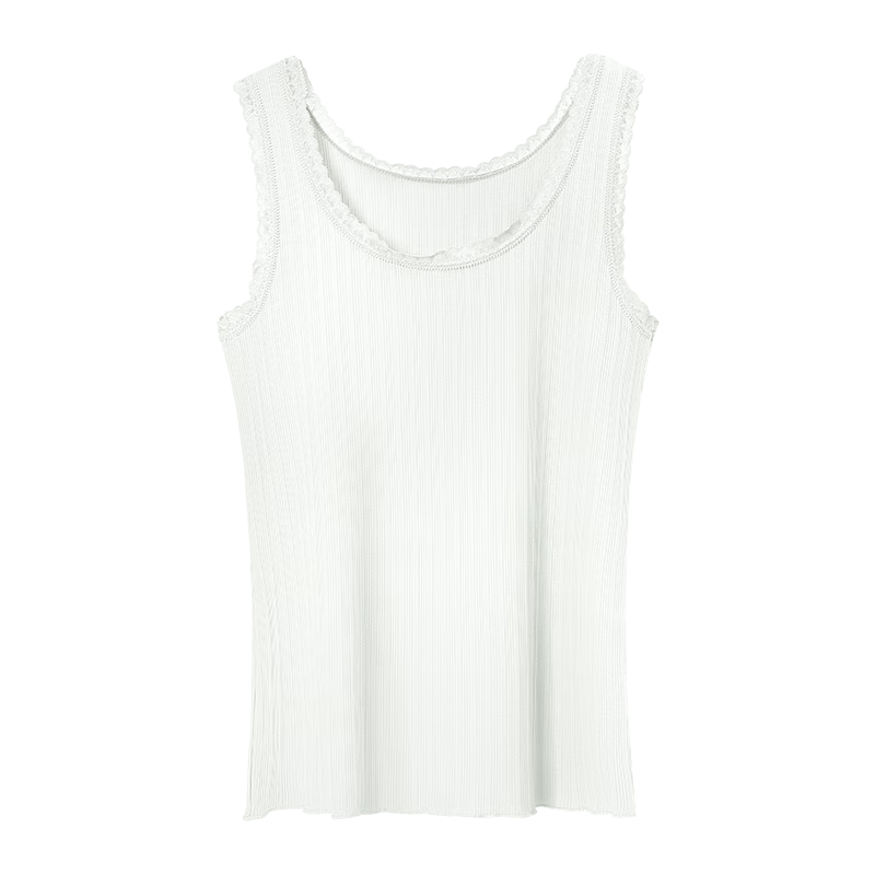 Hodo Women's Summer Vest, Soft Cotton Lace Camisole, Jacquard Vertical Stripes, Breathable Slimming Inner Layer, Snow Mountain White, Size 170