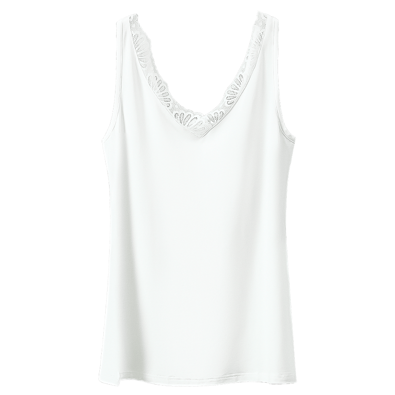Hodo Women's Modal Lace V-Neck Camisole, Lightweight And Elegant Slimming Versatile Undershirt, Elegant White 160