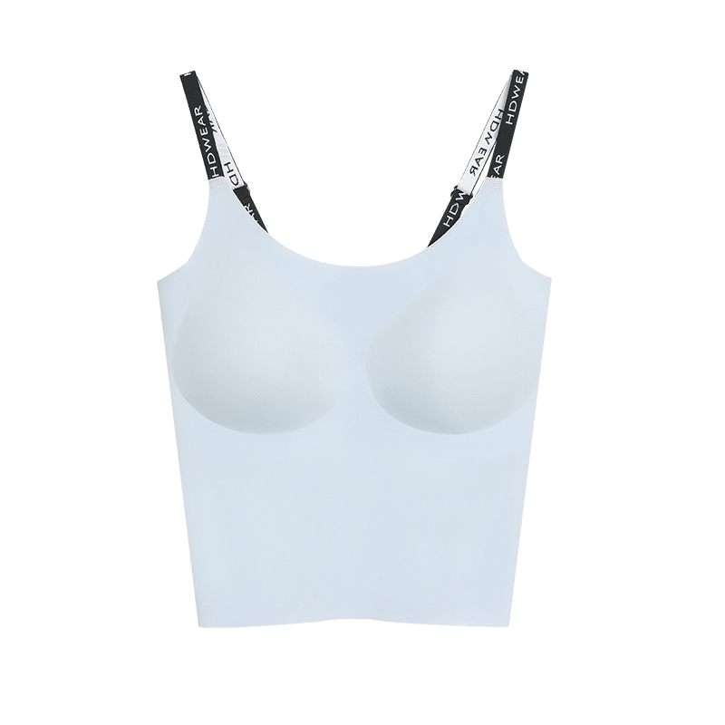 Hodo Women's Summer Camisole with Built-In Bra Pads, Seamless Ice Silk Short Strap Tank Top, One-Piece Undershirt, Oxygen Blue, Size 175