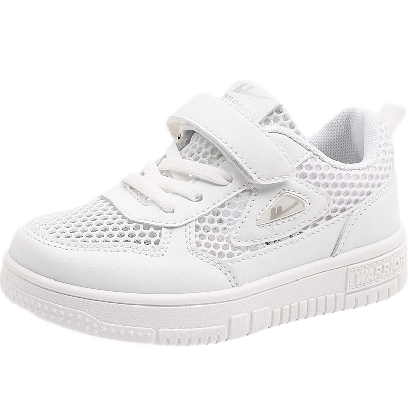 Warrior Children's Shoes, Mesh Upper White Sneakers, Breathable Sandals, Sports Shoes, Casual Shoes, Skateboard Shoes, WZ(CL)-0452, White, Size 34