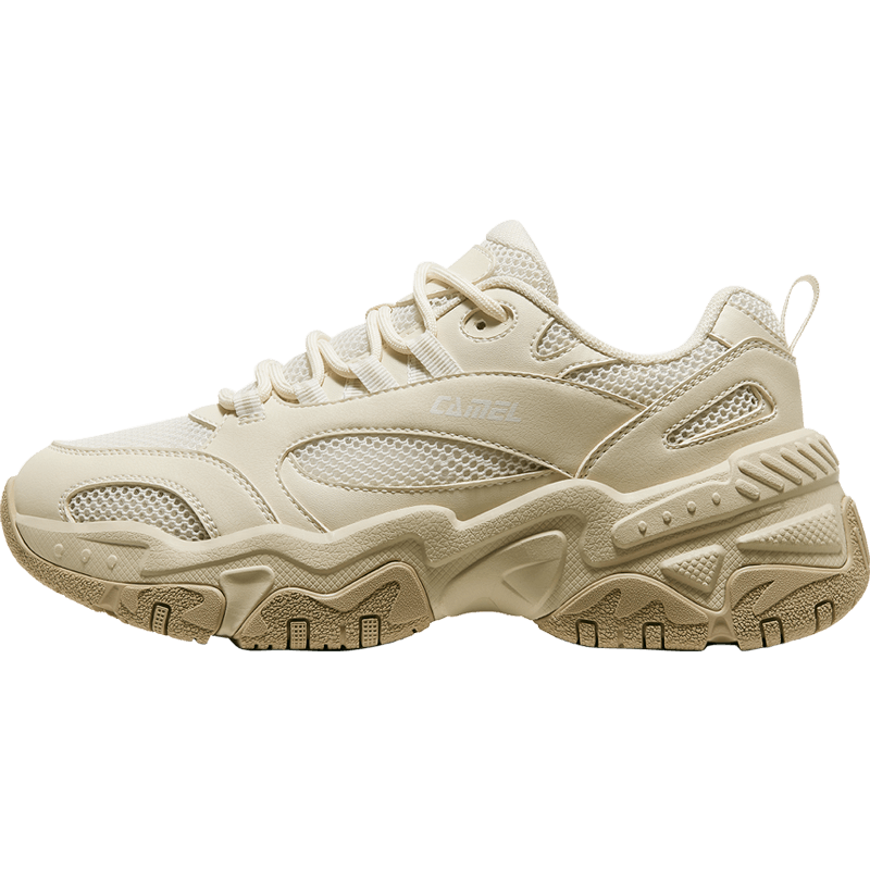 CAMEL Retro Chunky Women's Shoes, Thick-Soled Heightening Casual Sneakers X24B09L7009, Pistachio Yellow/white, Size 37