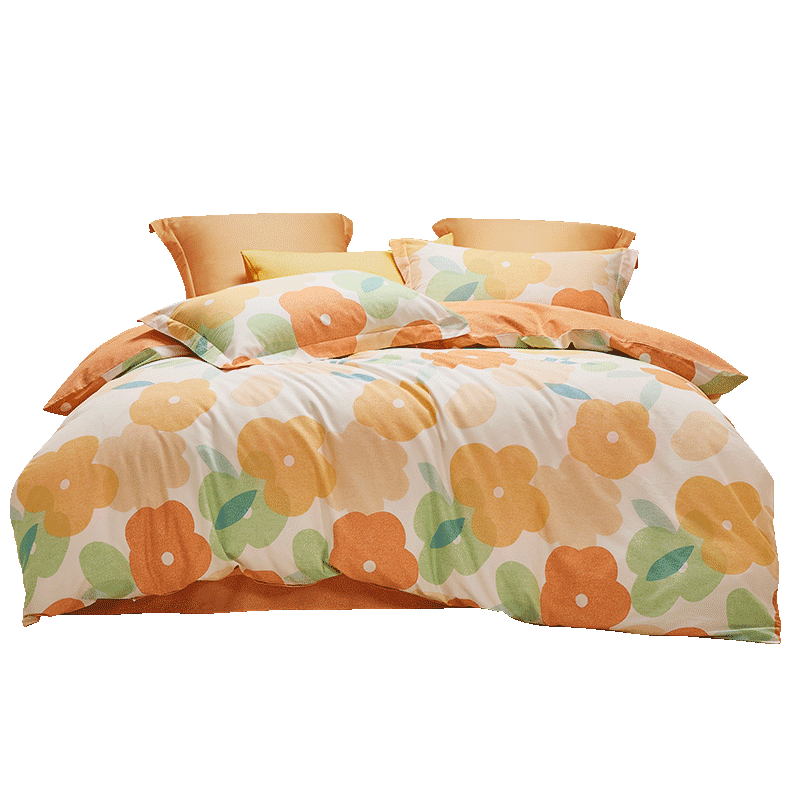 LOVO Lulaiafang Pure Cotton Four-Piece Bedding Set, Double Bed Linen with Duvet Cover, 200*230cm, Orange