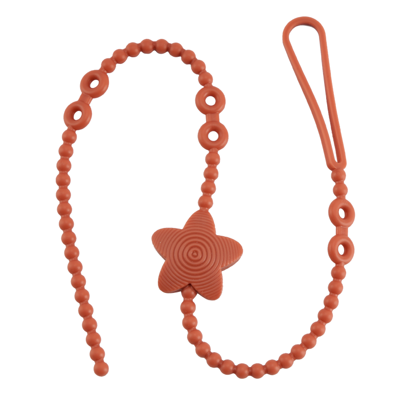 Haakaa Silicone Teether Chain, Baby Bottle Silicone Anti-Drop Chain Toy Strap, Anti-Lost Cord, Small Star Short Style (Orange)