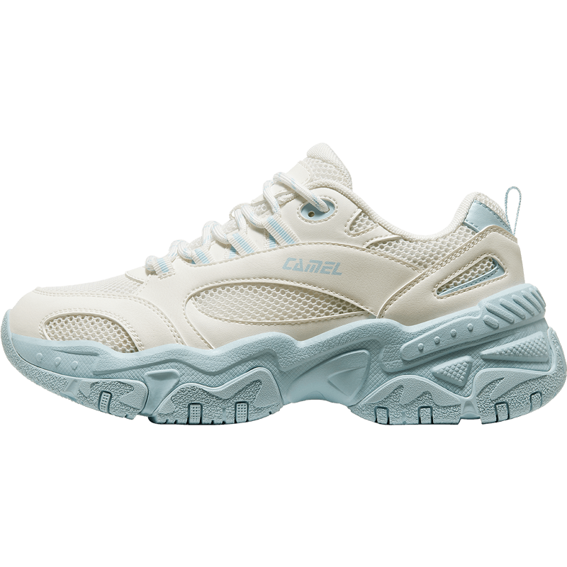 CAMEL Retro Chunky Women's Shoes, Thick-Soled Heightening Casual Sneakers, X24B09L7009, Cream White/blue, Size 40