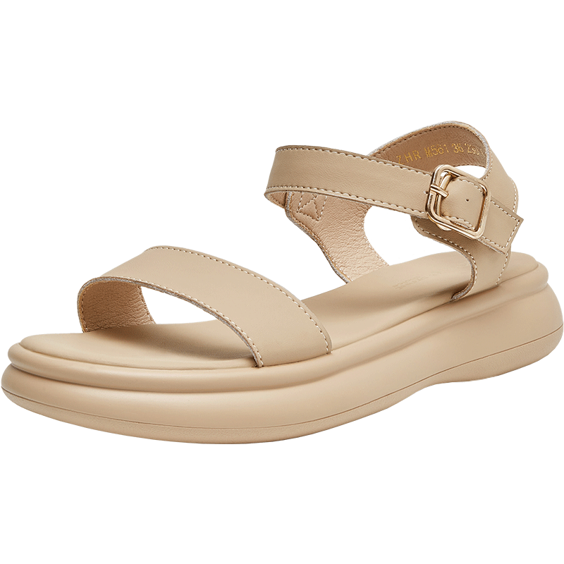 ZHR Women's Summer Sandals 2026 New Thick Sole One-Strap Beach Roman Slippers M561 Apricot Size 35