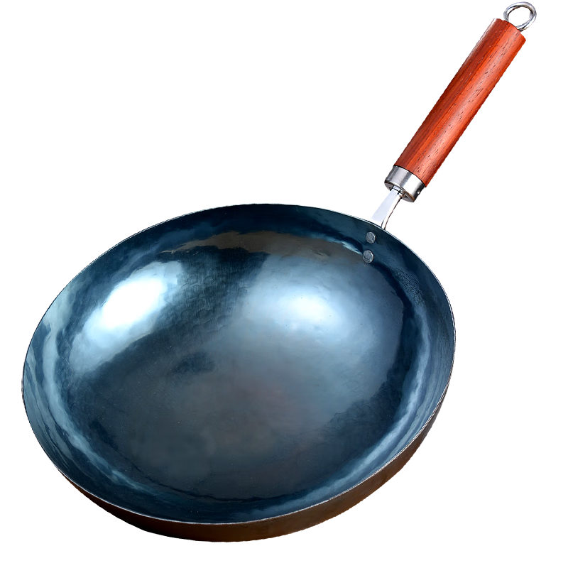 Laoniejia Sanwanliuqian Non-Stick Wok, Zhangqiu Iron Pan, Tongjian Sanjia Household Handmade Traditional Wooden Handle Cast Iron Pan, 34cm