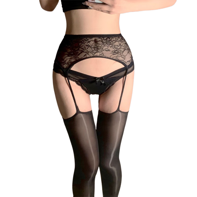 LangSha Silk Stockings, Women's Sling Thigh-High Black Silk Shiny Stockings, Sexy Pantyhose, Ultra-Thin Thigh-Hugging Pantyhose