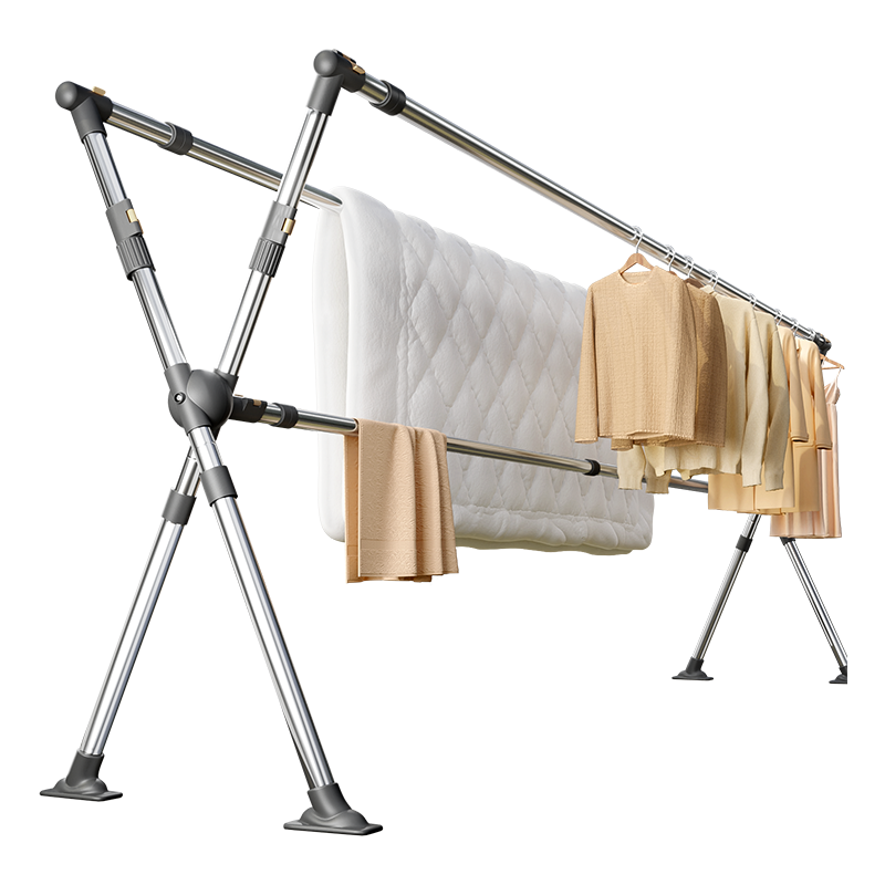 MARYYA Extendable Clothes Drying Rack, Floor-Standing Balcony-Specific Drying Pole, Foldable Laundry Hanger, Stainless Steel Portable Drying Stand