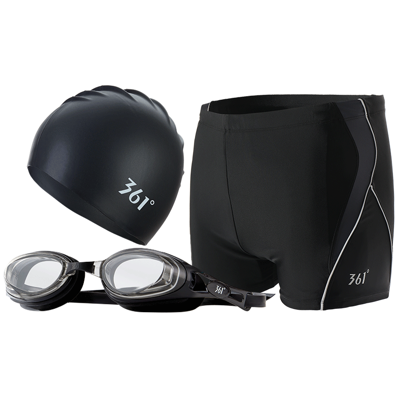 361° Men's Swim Trunks, Swimming Goggles And Swim Cap Set, Square-Leg Swimsuit, Professional Training Swim Shorts, Anti-Embarrassment, Quick-Drying, Large Size Shorts