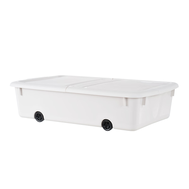 Xitianlong Under-Bed Storage Box, Toy Organizer, Quilt Storage Box, Flat Double-Lid with Wheels, Milk White, 36L, 2-Pack