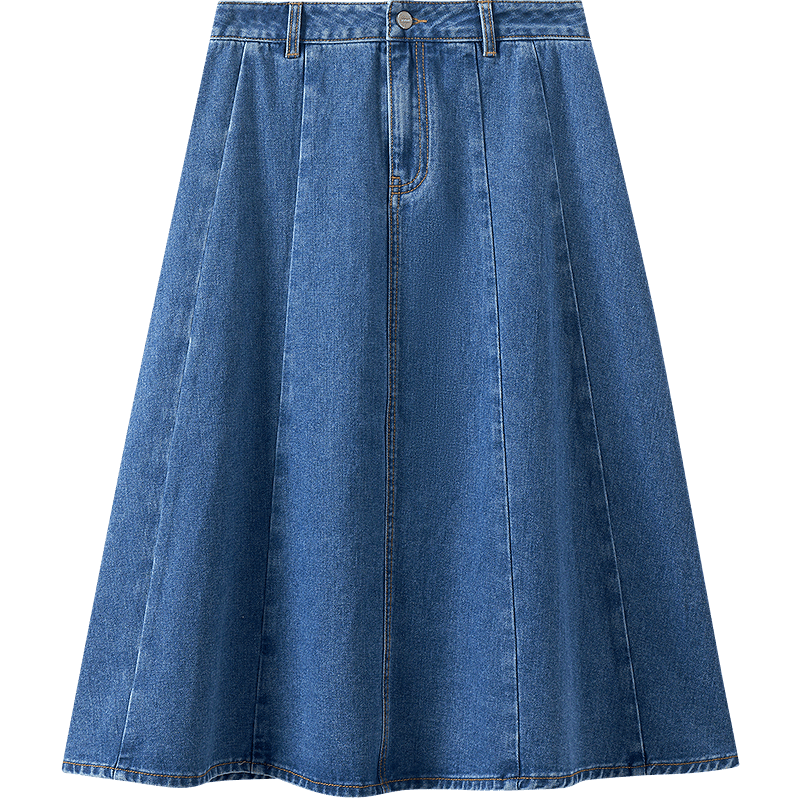 Inman French Style Denim Half Skirt for Women Summer Retro Mid-High Waist Premium A-Line Skirt Light Denim L