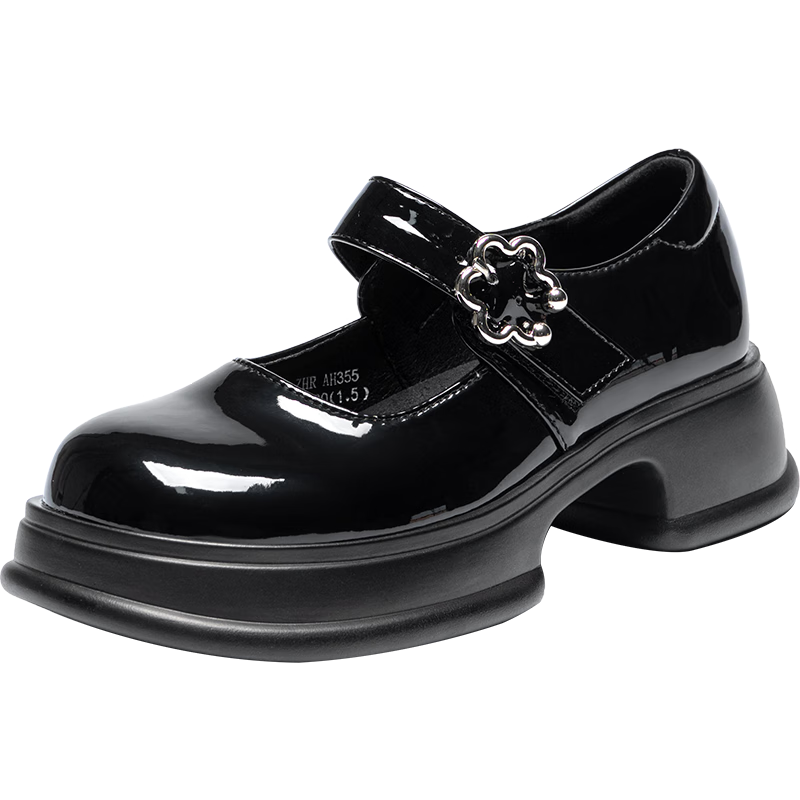 ZHR Women's Single Shoes, Patent Leather JK School Style Thick-Soled Mary Jane Shoes, Retro Leather Shoes for Women, AH355, Black, Size 36