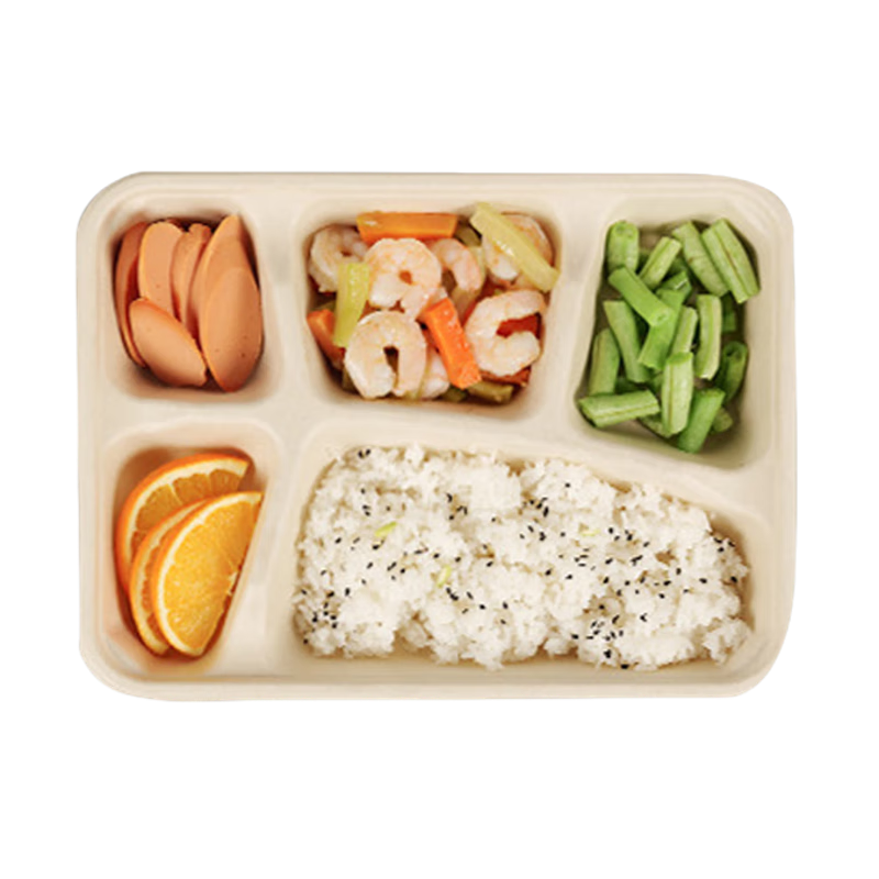 Youjialiangpin Disposable Food Containers, Microwave-Safe, Biodegradable, with Lids, Thickened, Five-Compartment Takeout Boxes, 1400ml*10 Sets