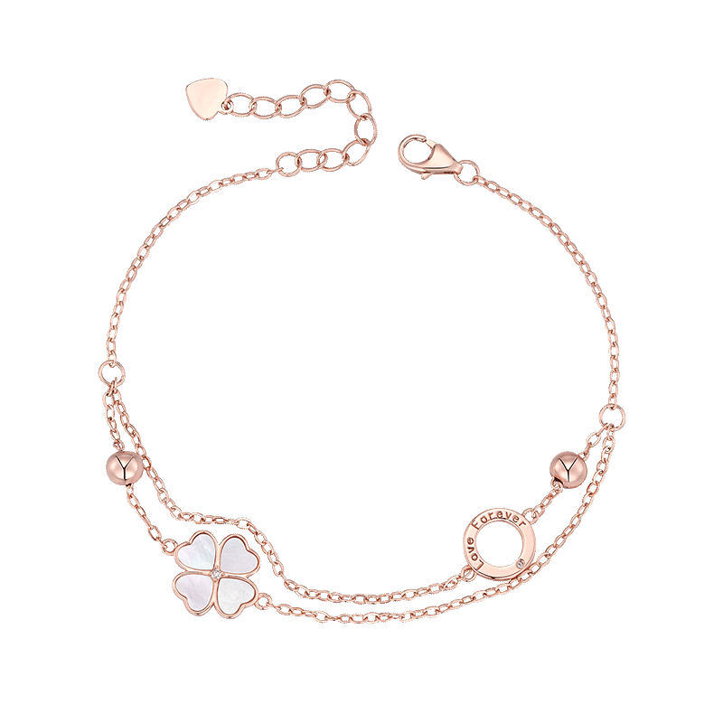 Grace Girl Original Double-Layer Four-Leaf Clover Diamond Bracelet for Women, Rose Gold Jewelry, Birthday Gift for Girlfriend