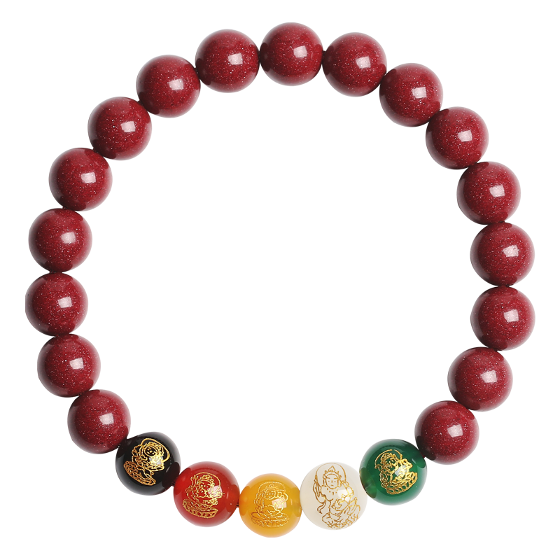 Jinshiling Cinnabar Bracelet for Men And Women, Amulet with Five Wealth Gods, Lucky Bead Bracelet, Couple's Bracelet, Zodiac Year Birthday Gift
