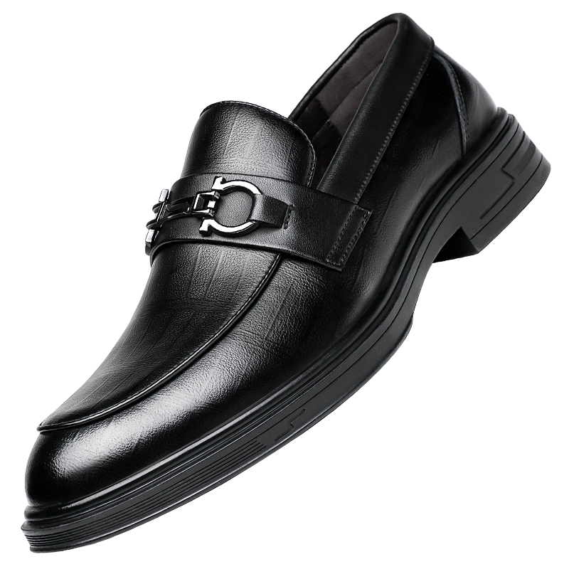 CARTELO Men's Loafers, Business Casual Leather Shoes, Plaid Breathable Slip-On Formal Leather Shoes for Men, 9902 Black, Size 39