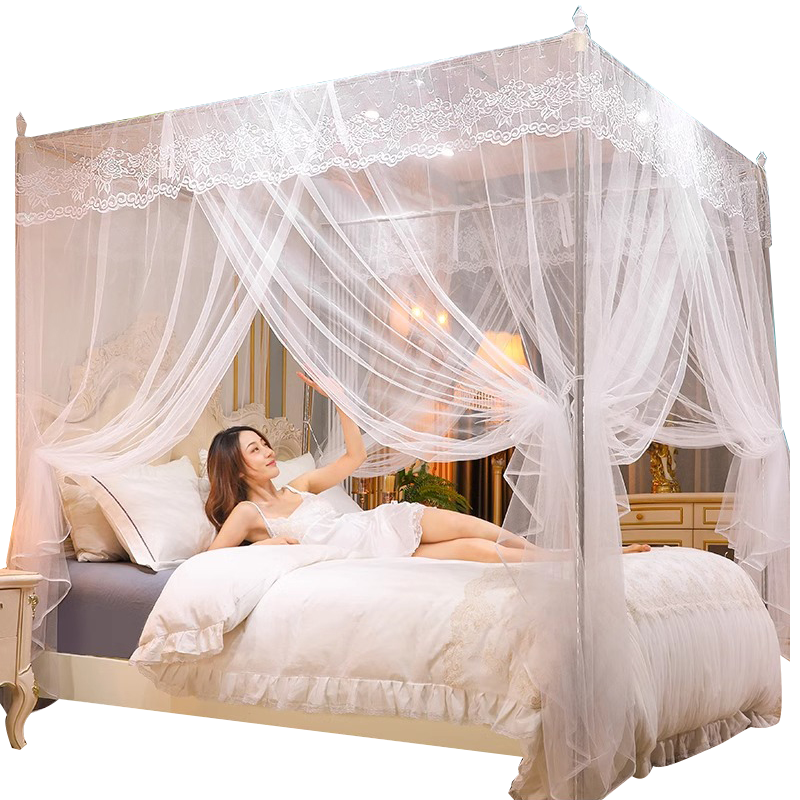 AVIVI Mosquito Net for Home Use, Traditional Square Top Mosquito Net with Three Doors, 1.8m Bed, Baiyingyuehe [Without Stand]
