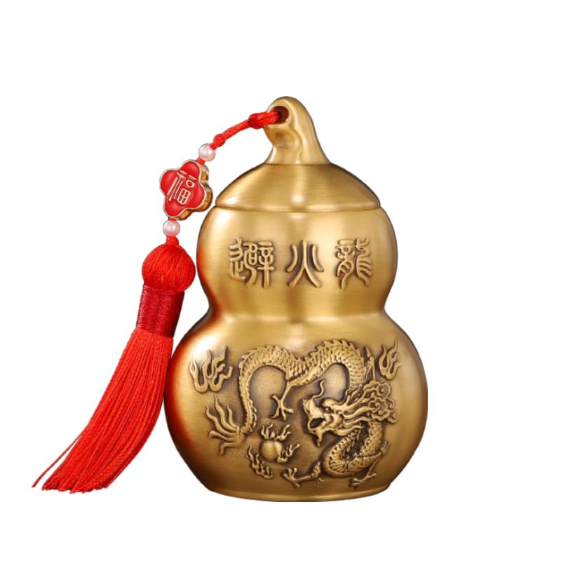 Binyue Fire Dragon Vase with Yellow Sand And Wudi Coins, Kitchen Corner North-West Fire Pot Copper Gourd Ornament