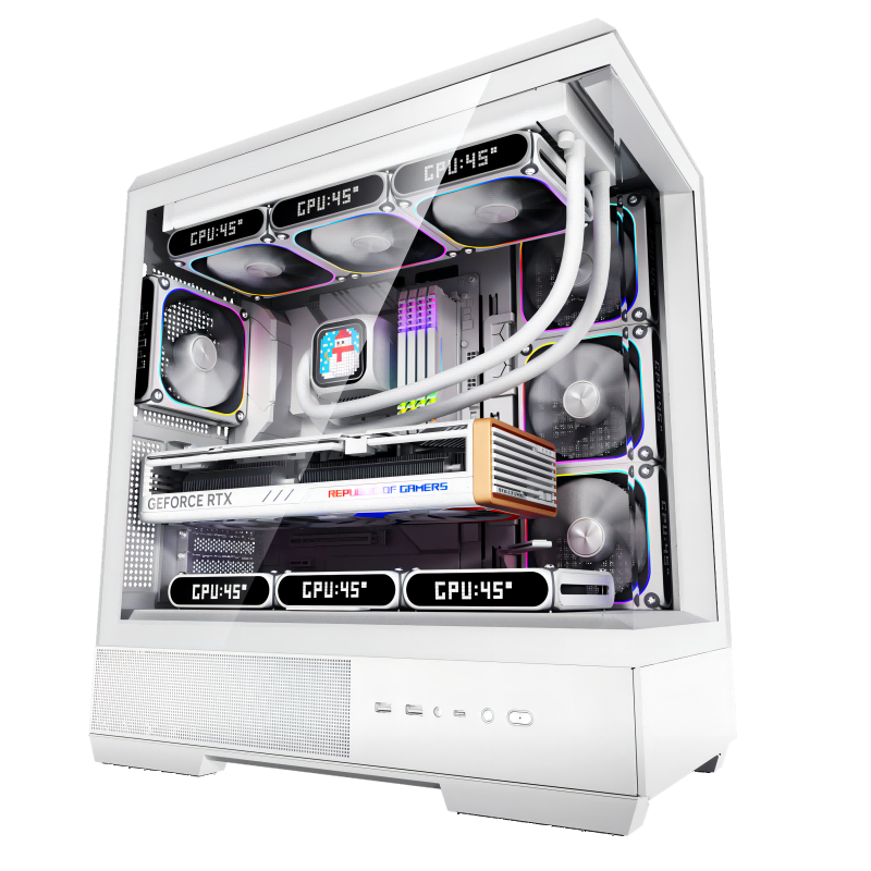 Aigo Starry Sky White Gaming Desktop Computer Case, Supports Dual 360mm Water Cooling, ATX Motherboard, Four-Sided Quick Release, 270° Panoramic View, Compatible with 5090 Graphics Card