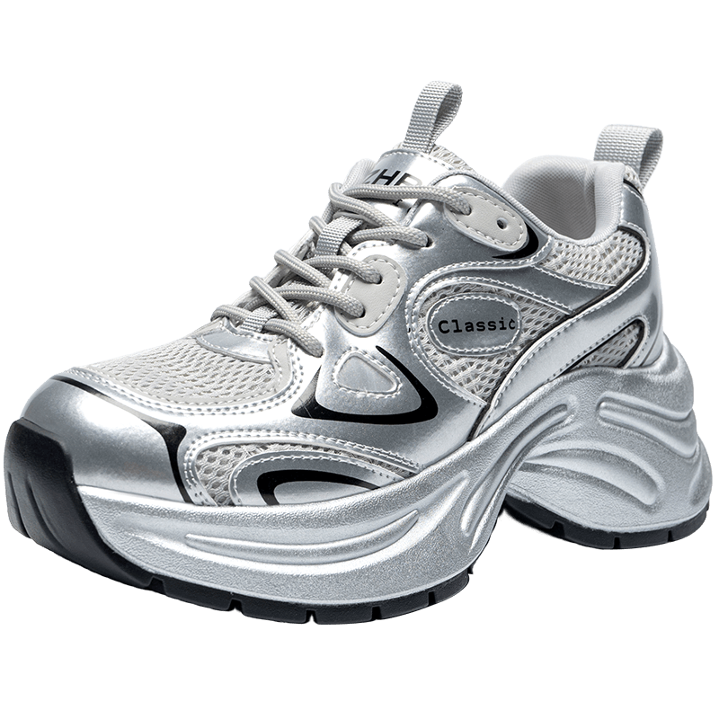 ZHR Dad Shoes for Women, Retro Thick-Soled Casual Shoes, Comfortable Mesh Breathable Sports Shoes for Women, JT07, Silver Gray, Size 37