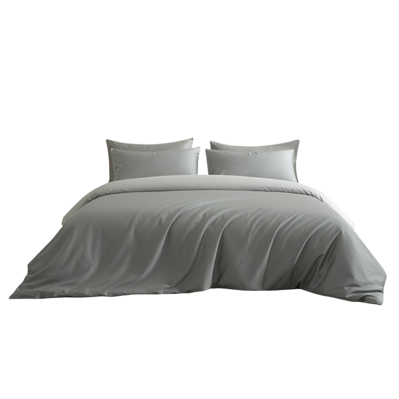 MIDO HOUSE Mingdu 60-Count Pure Cotton Four-Piece Bedding Set, Class A High-Quality Sateen Luxury Bedding with Fitted Sheet And Duvet Cover, 220x240cm, Twilight Gray