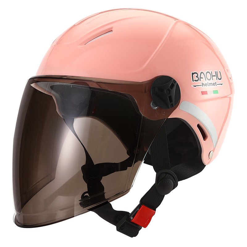 BAOHU Helmet, 3C Certified Electric Vehicle Helmet, Motorcycle And Electric Scooter Half Helmet, Unisex All-Season Safety Helmet, 376 Cherry Blossom Pink (Sun Protection Long Visor), One Size Fits All