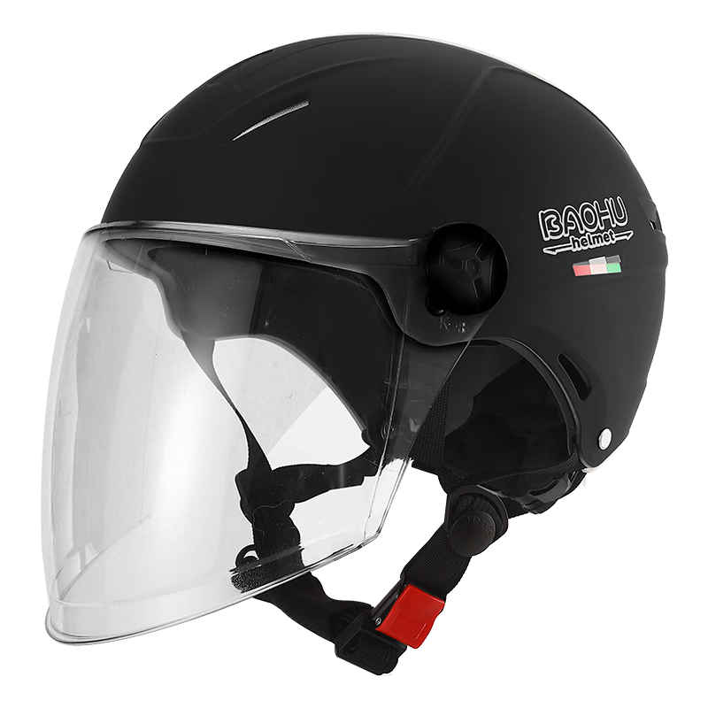 BAOHU Helmet, 3C Certified Electric Vehicle Helmet, Motorcycle And Electric Scooter Helmet, Unisex Half Helmet, All-Season Safety Helmet, 376 Matte Black (Long Visor), One Size Fits All