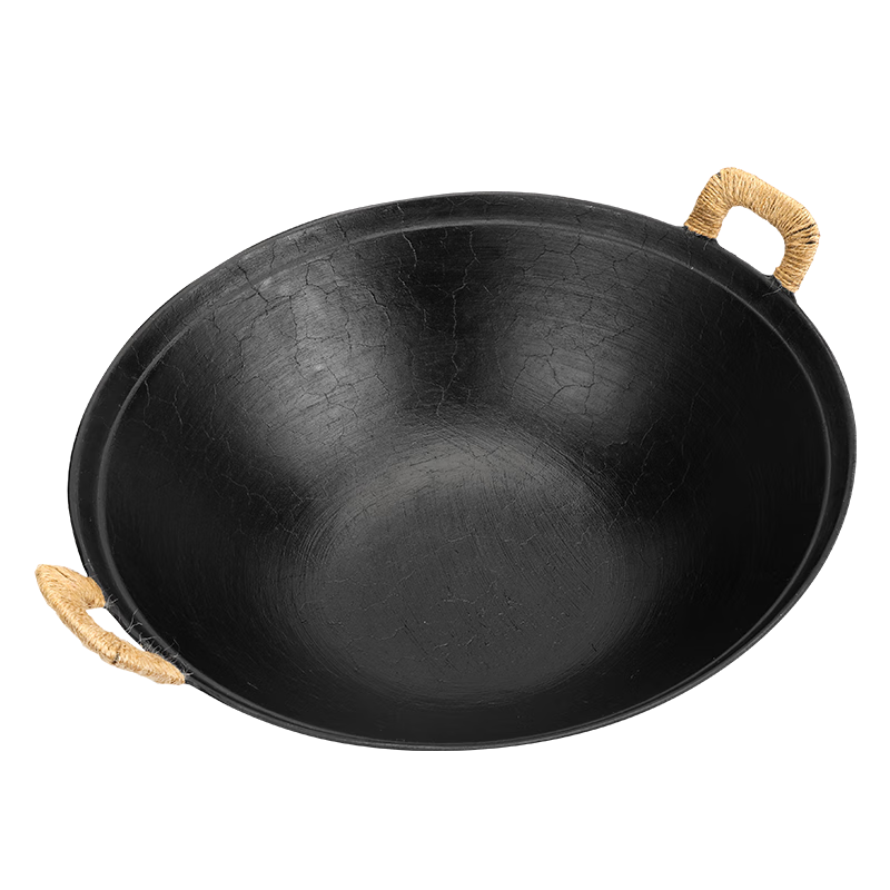 Yantiejiang Cast Iron Wok, Uncoated Authentic Stir-Fry Pan, Stew Pot, Non-Stick, for Home Use on Gas Stove, Double-Handled Pot, 36cm