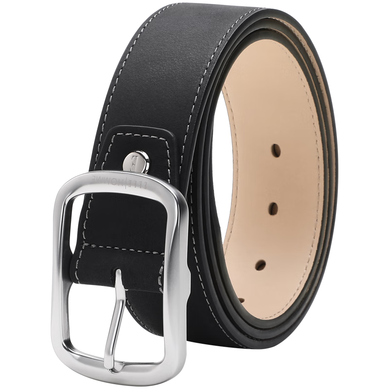 ELLE HOMME Men's Leather Belt with Pin Buckle, Top-Grain Cowhide Casual Trouser Belt for Men, Birthday Gift for Boyfriend
