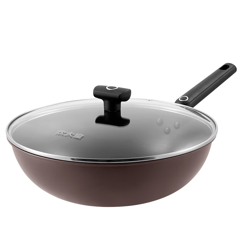 COOKER KING Non-Stick Wok, Easy-Clean Lightweight Flat-Bottom Frying Pan, 30cm Compatible with Induction Cooktop, Qili B49421H