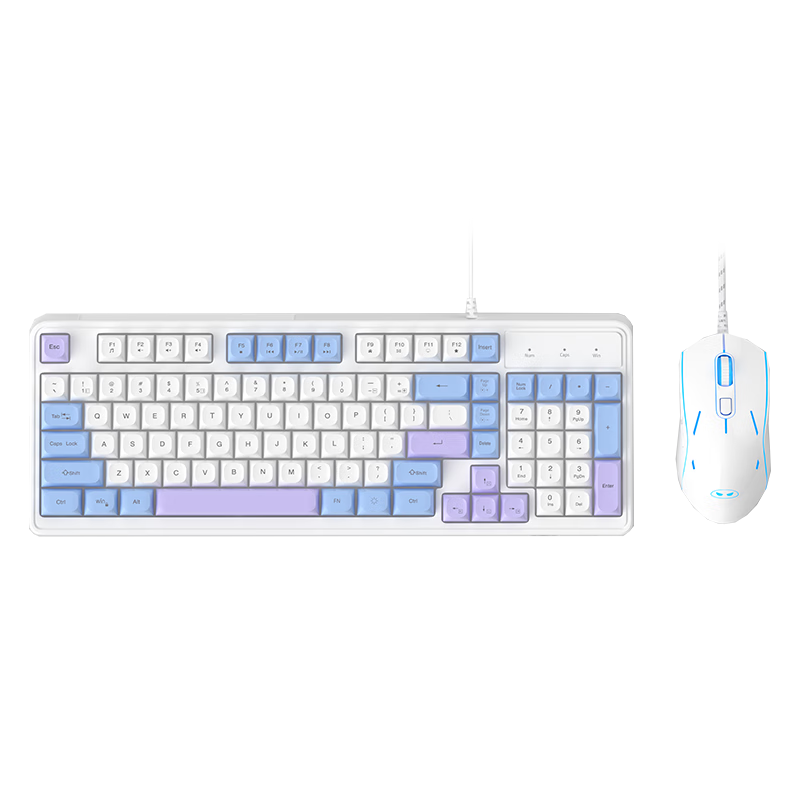 MageGee GK980 Mechanical Feel Keyboard And Mouse Set, 98-Key RGB Backlit Wired Keyboard, Office And Gaming Keyboard And Mouse Combo, Computer Laptop Keyboard And Mouse, White And Blue Color