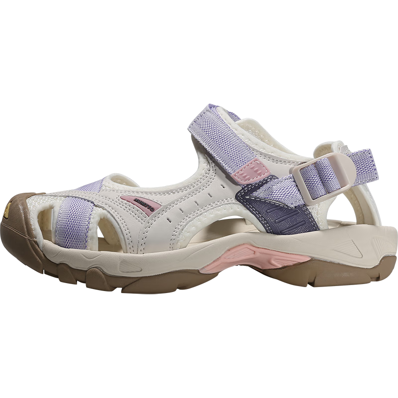 HUMTTO Summer Beach Sandals, Hole Shoes, Outdoor Hiking And Stream Tracing Closed-Toe Sports Sandals for Women, Ivory White-Light Purple, Size 37
