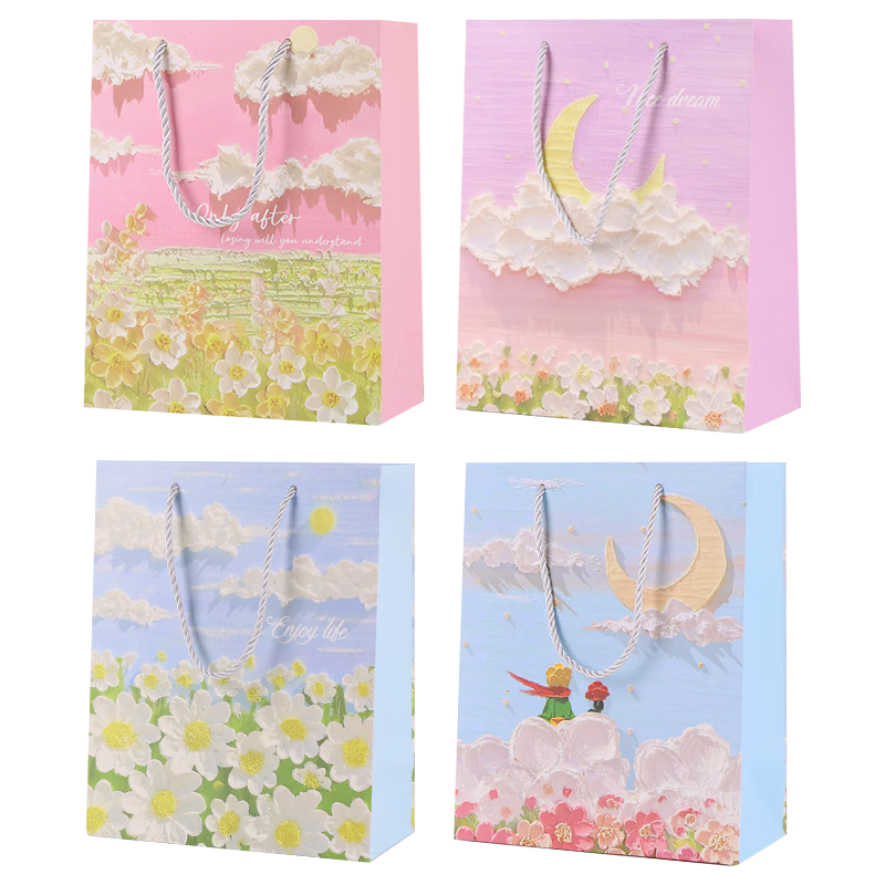 TaTanice Gift Bags, Set of 4, Handbags for Holidays And Birthdays, Confession Gift Bags, Birthday Oil Painting Style Gift Bags