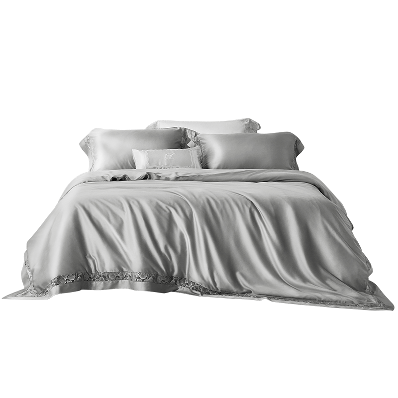 LOVO Luolai Home Textiles 100S Imported Tencel Luxury Four-Piece Bedding Set, Cool And Silky Smooth, 200*230cm, Gray