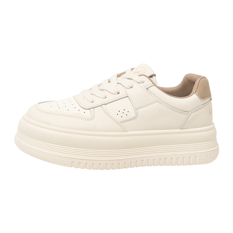 La Chapelle Women's Sneakers, Thick-Soled Versatile White Shoes, Low-Top Casual Sports Shoes for Women-W7059, White And Black, Size 38