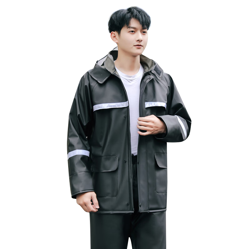 YUHANG Motorcycle Rain Jacket, One-Piece Full Body Raincoat Set, Separate Knitted Fabric, Black, 3XL