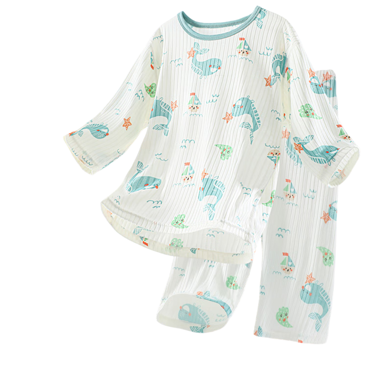 LangSha Children's Pajamas for Boys And Girls, Summer Thin Style, Baby Home Wear Set, for Older Children, Three-Quarter Sleeve Air Conditioning Clothes, Size 160