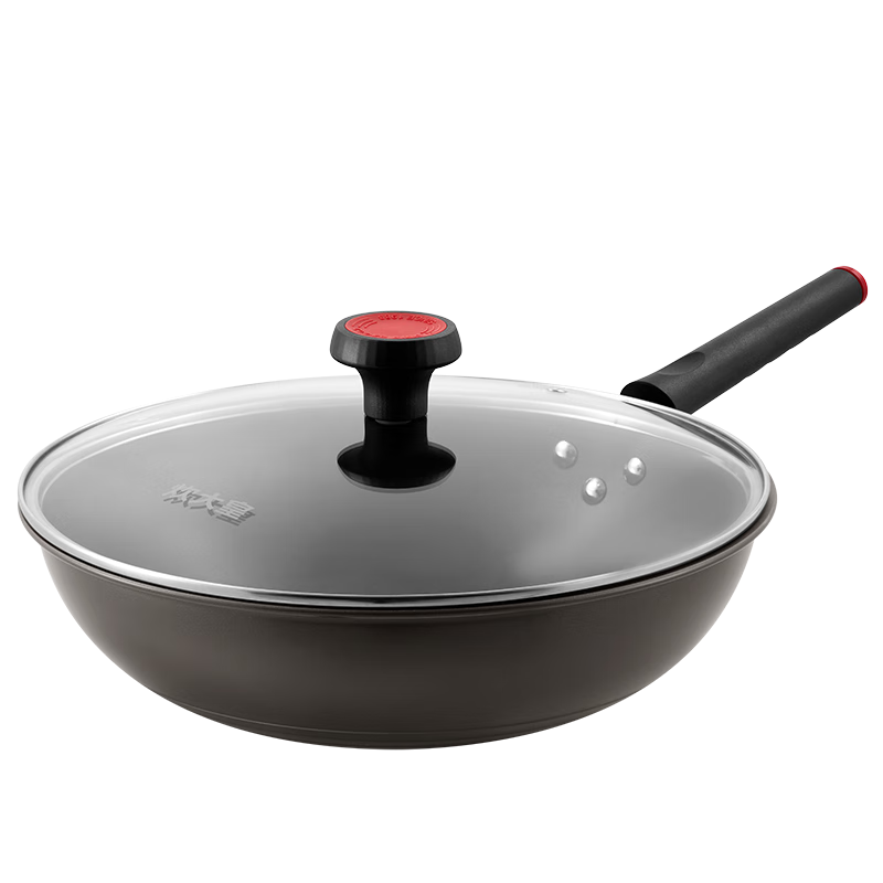 COOKER KING Non-Stick Wok, Low Smoke, Enlarged Flat Bottom, Multi-Purpose Frying And Stir-Frying Pan, 32cm, Compatible with Induction Cookers, Healthy, JK74041