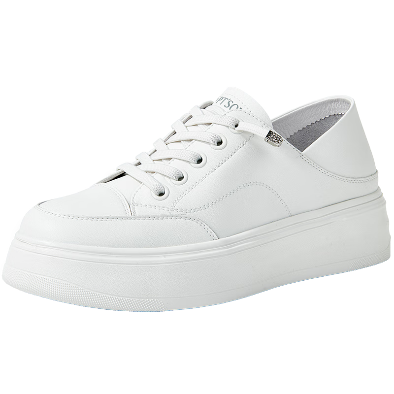 PT'SON Thick-Soled White Sneakers for Women, Spring Thin Lightweight Breathable Height-Increasing Fashionable Versatile Casual Skateboard Shoes, White, Size 36