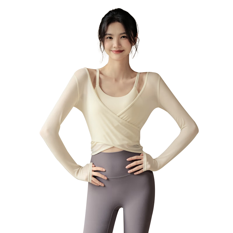 XUEXIMAN Yoga Outfit Two-Piece Set for Women, Spring And Autumn, with Chest Pads, Quick-Dry Sports Top, Cover-Up, Pilates Training Fitness Long Sleeve