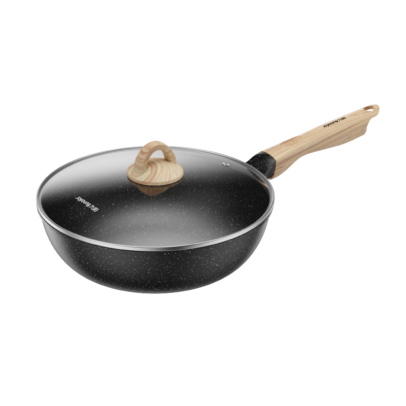 Joyoung Wok with Titanium Non-Stick Coating, Maifanshi Color, Household Stir-Fry Pan, Steak Frying Pan, Low-Smoke Stove Universal, 30cm
