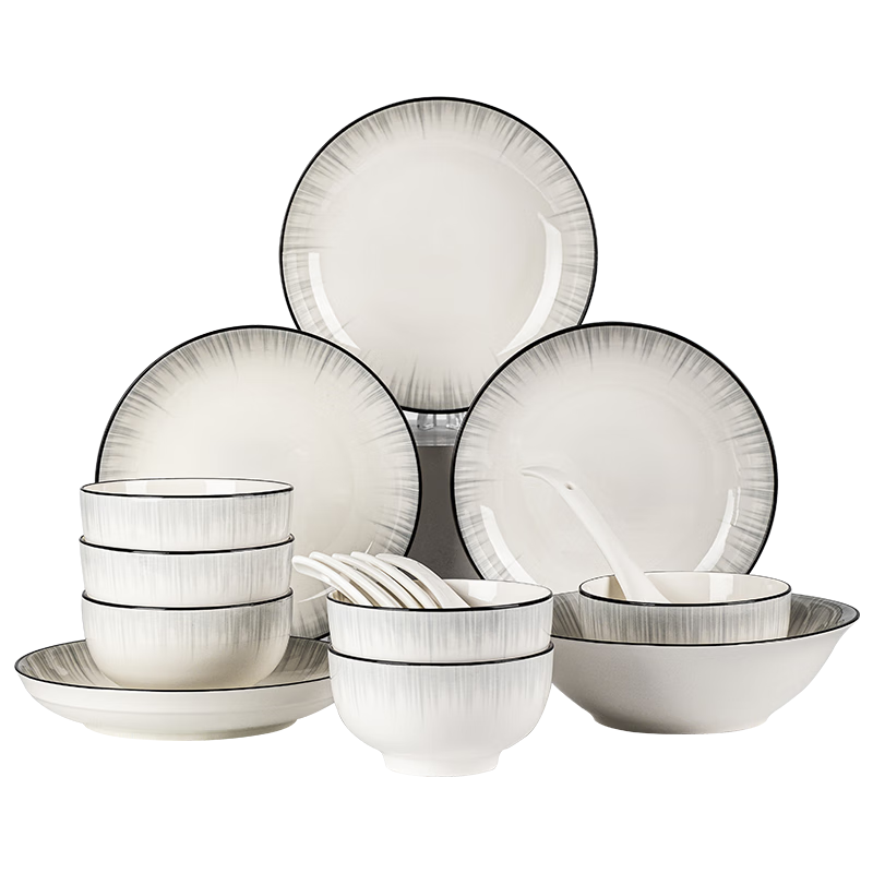 Ciliwanjia Ceramic Bowl And Plate Set, 28-Piece Underglaze Color Tableware Set with Bowls And Chopsticks for Home Use, Dishwasher Safe