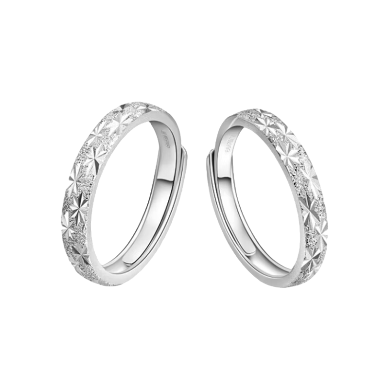 MANHE S999 Sterling Silver Couple Rings, One Pair of Engagement Diamond Rings, Adjustable Women's And Men's Birth Ring, Valentine's Day Gift