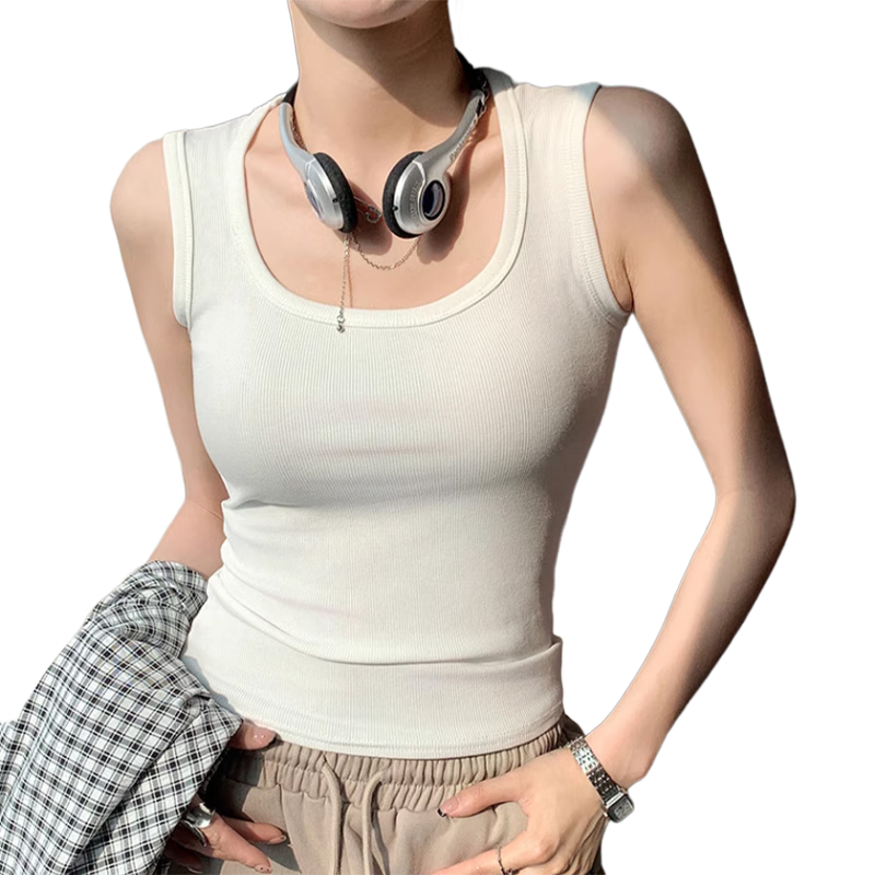 LangSha Wide-Strap Tank Top for Women, Square Neckline, Conceals Side Boob, Inner Wear Vest, Outerwear Undershirt