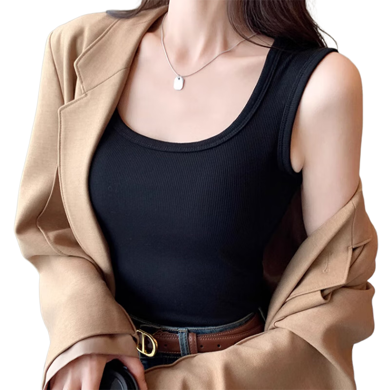 LangSha Wide-Strap Tank Top for Women with Built-In Bra Pads, Square Neckline, Conceals Side Boob, Suitable for Inner Wear Or Outer Layering