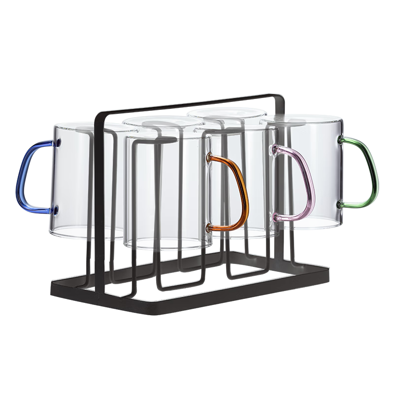 CRISTALGLASS Glass Cup Set with Handle for Home Use, Green Tea Cups, Transparent Living Room Cups, Family Set, Drinking Cups for Children, Milk Cups